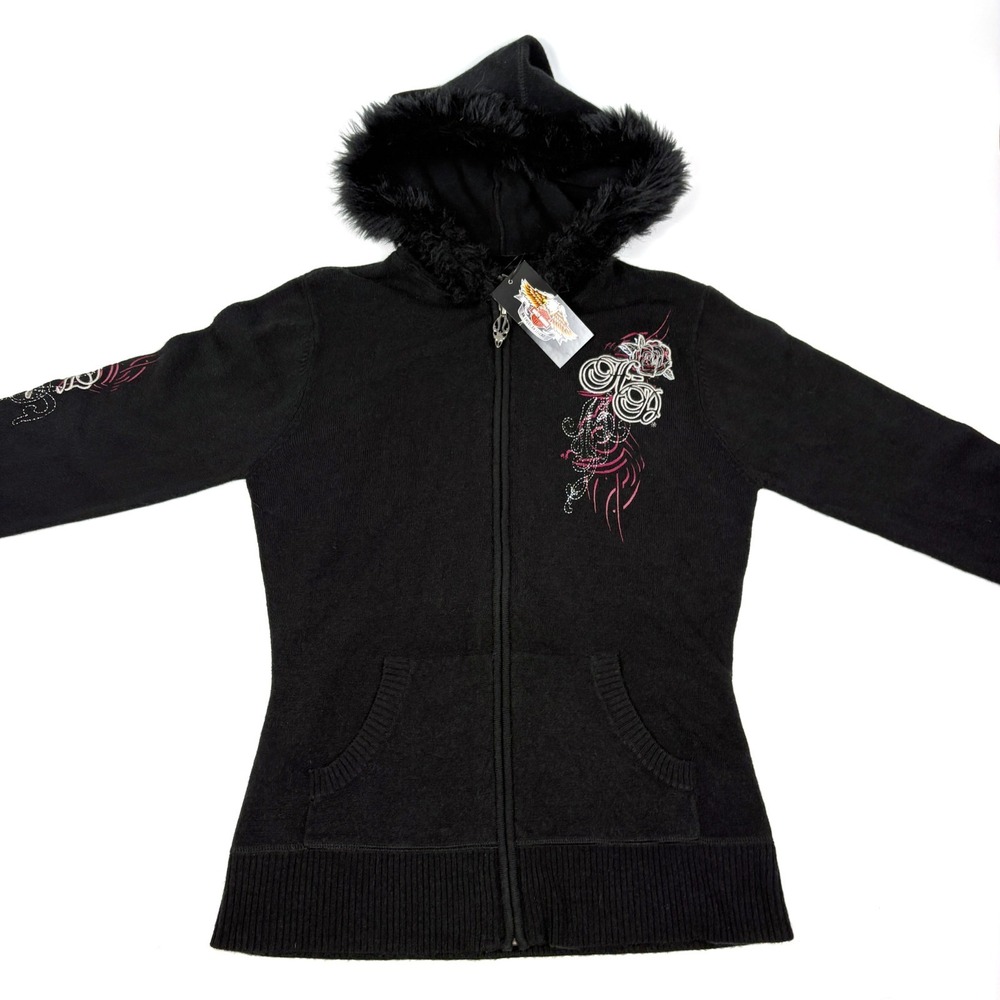 NWT Harley Davidson MotorClothes Full Zip Hooded Sweater Cardigan Womens Sz M